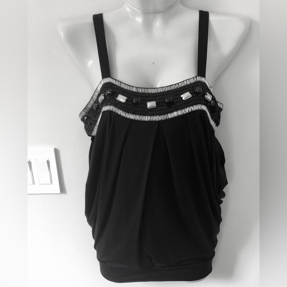 Pinko Black Sequin Embellished  Top with Metallic Silver Accents . Size S
